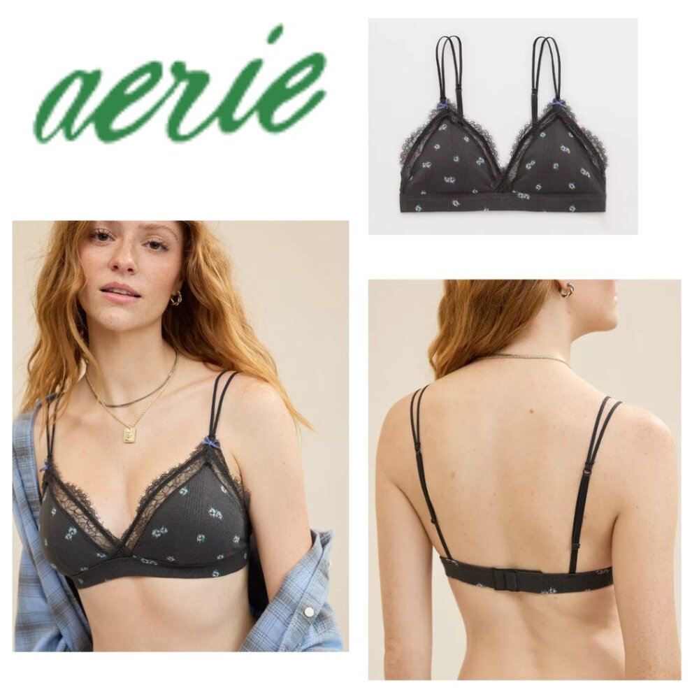NWT Aerie Superchill Pointelle Padded Triangle Bralette (Size L)